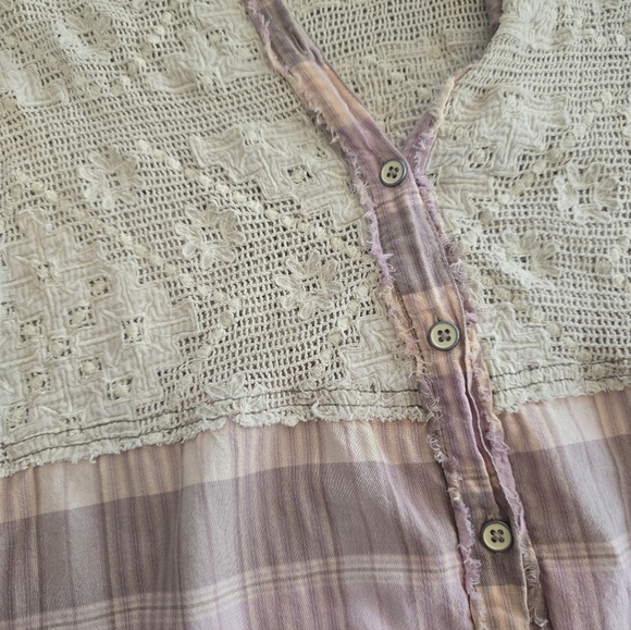 Free People We The Free Plaid Crotchet Button Down Size Small - Picture 6 of 6